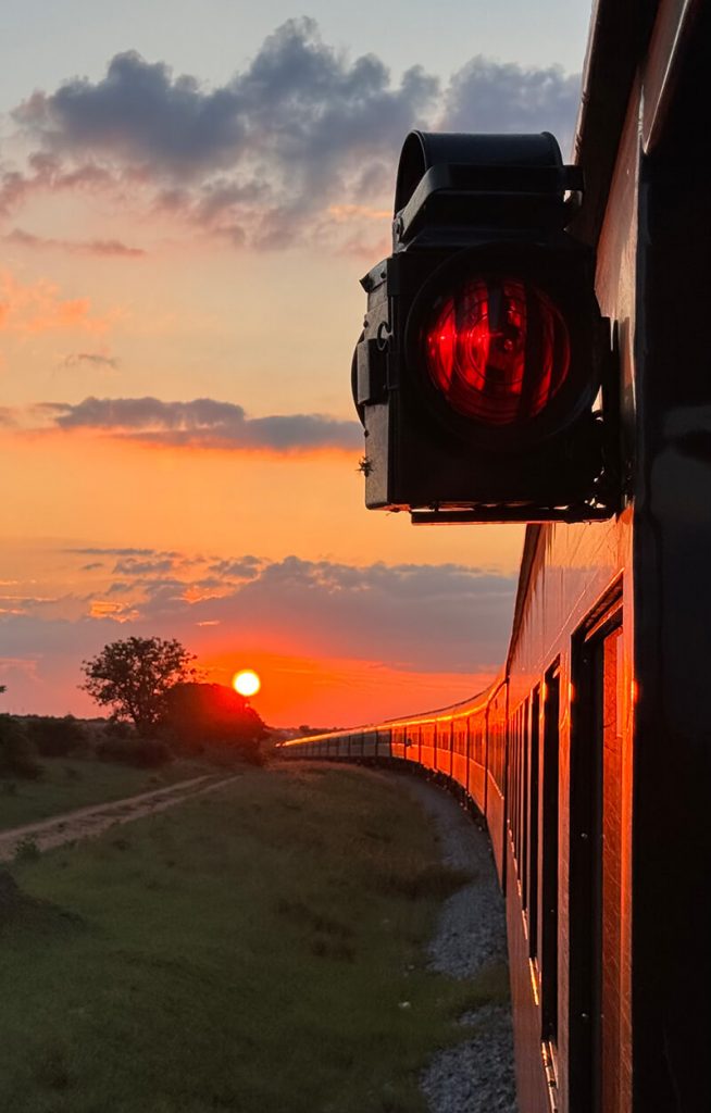 Rovos Rail sunset while playing a murder mystery game