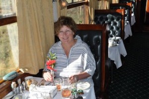 Guest enjoying breakfast on train